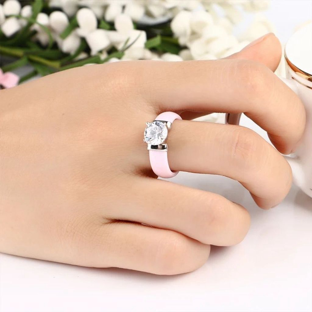 NEW Women's 1 Carat Simulated Diamond Pink Ceramic Engagement Ring, Size 6